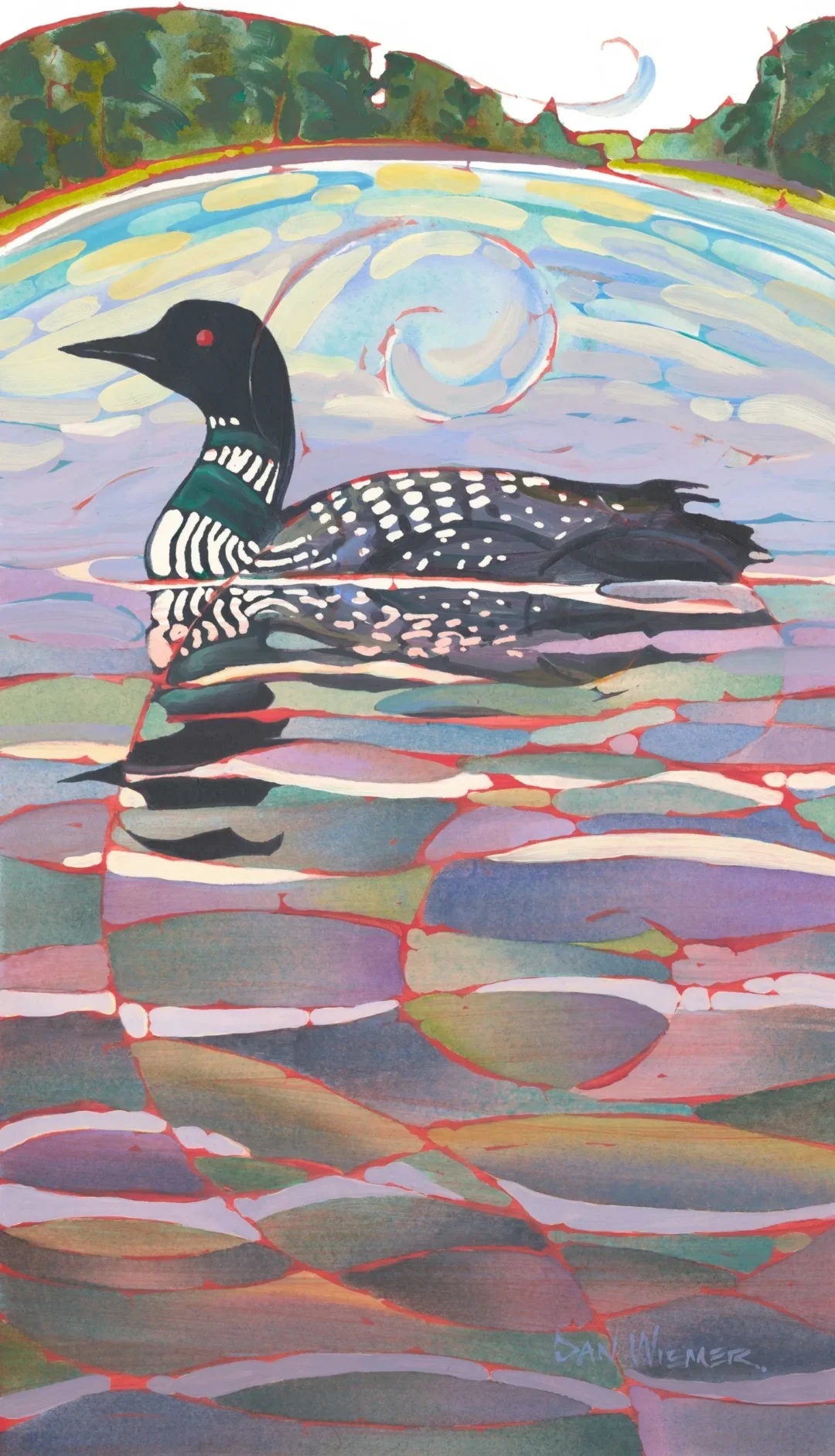 Colorful loon painting on water