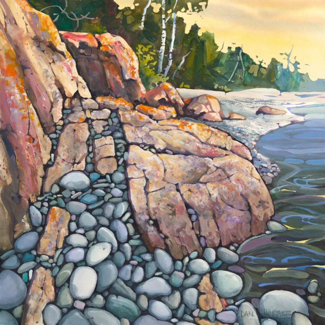 Rocky shoreline with vibrant colors