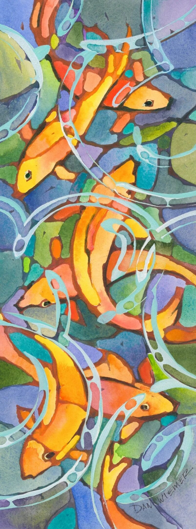 Vibrant fish in abstract aquatic scene