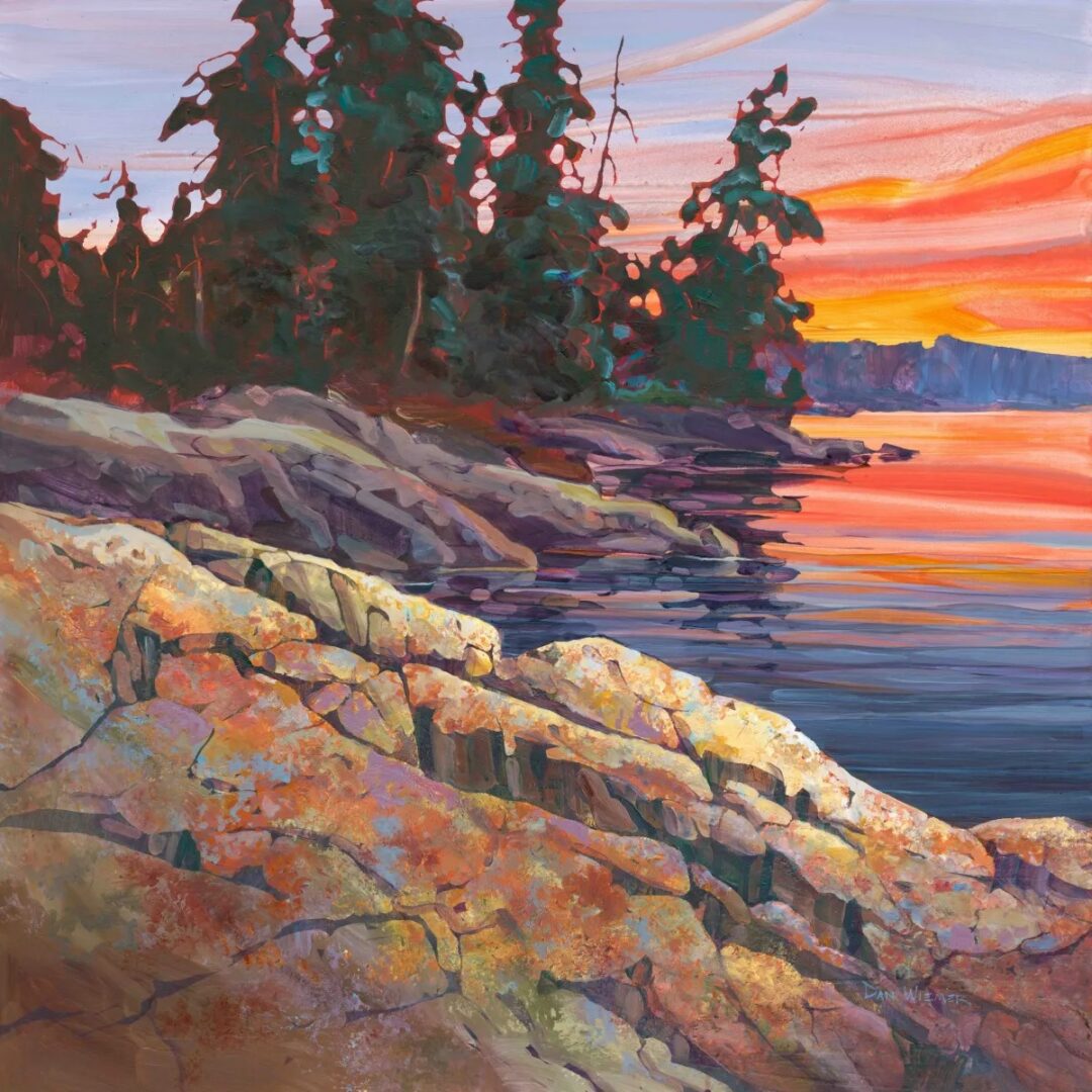 Vibrant landscape with trees and water