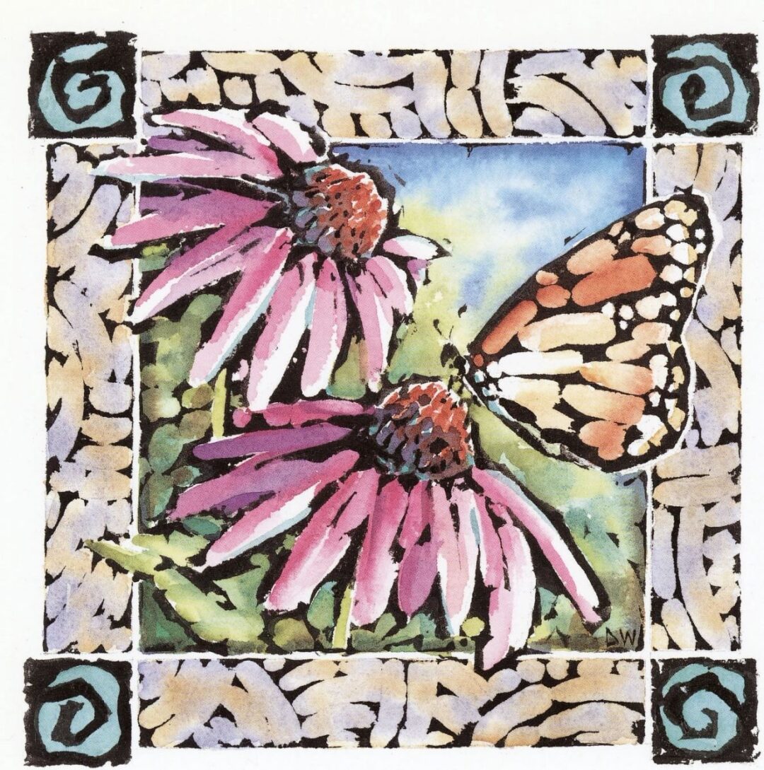 Colorful butterfly and flowers illustration