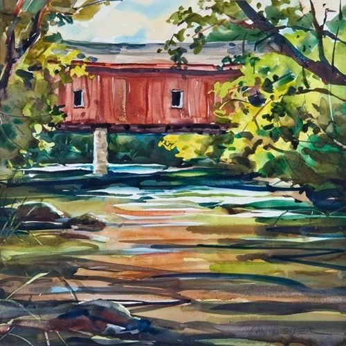 Lush landscape with a wooden bridge