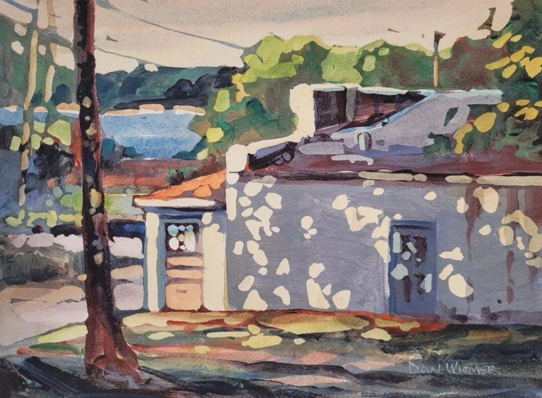 Colorful watercolor of a sunlit building