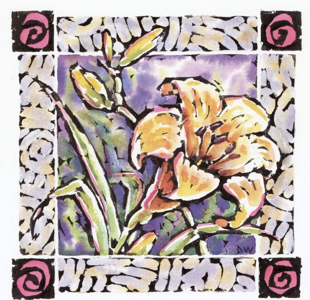 Vibrant lily painting with patterns