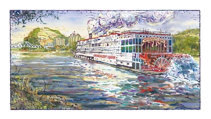 Mississippi Queen steamboat on river journey