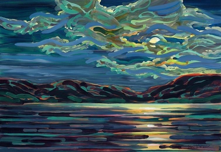 Vibrant sky reflecting on calm water